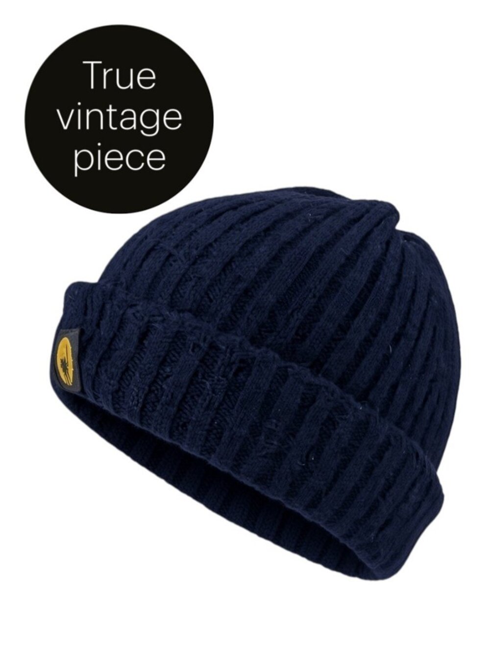 VINTAGE Navy Blue 100% Wool Ribbed Knit Beanie Made in Italy